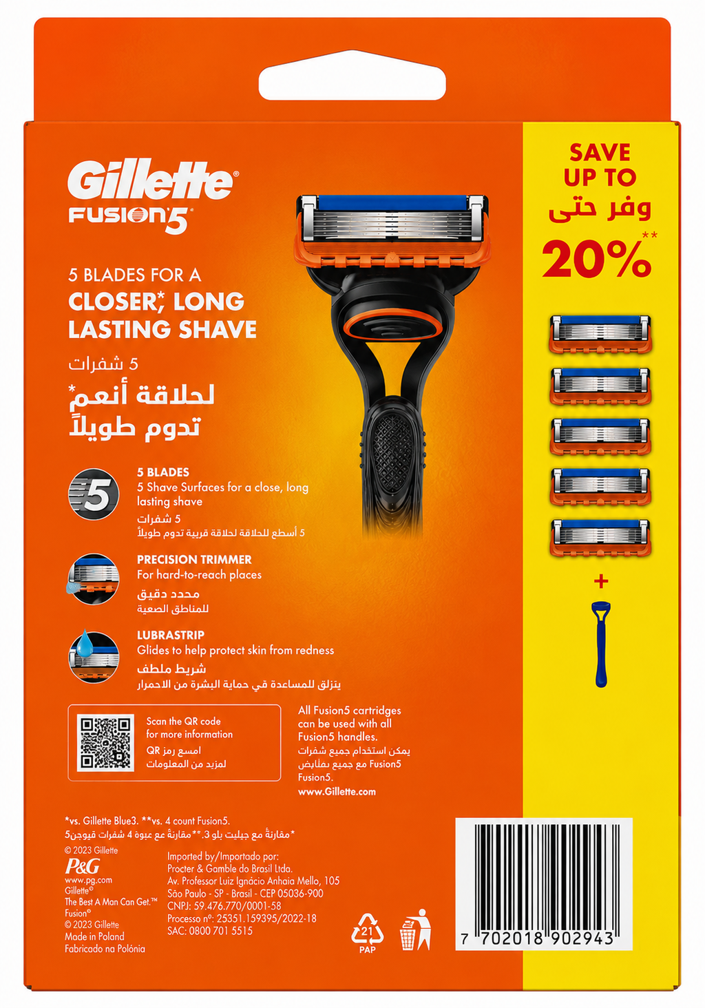 Gillette Fusion5 Men's Razor Handle With 5 Blades - SPECIAL OFFER